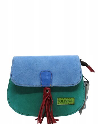 Torebka listonoszka zamszowa damska regulowany pasek kolorowa OLIVKA, Olivka Warsaw