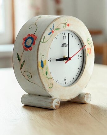 Zegar drewniany biurkowy biały cichy, Clock Wood Studio