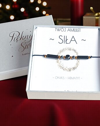 Amulet - SIŁA - świąteczne pudełko - ONYKS, HEMATYT, kaktusia