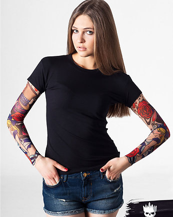 Czarny t-shirt z tatuażami Alice in Wonderland, dirrtytown clothing