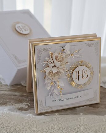 Kartka na komunię dla chłopca i dziewczynki z torebką prezentową, Osobiste Prezenty