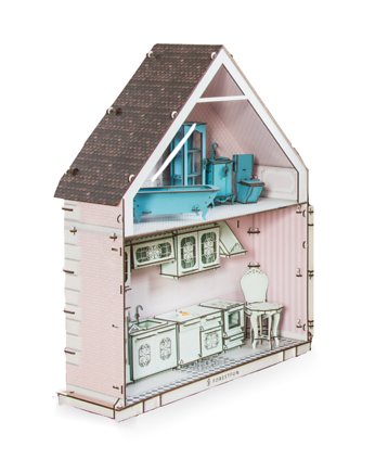Drewniany domek dla lalek Pink / funkcja dobudówki, forestfun