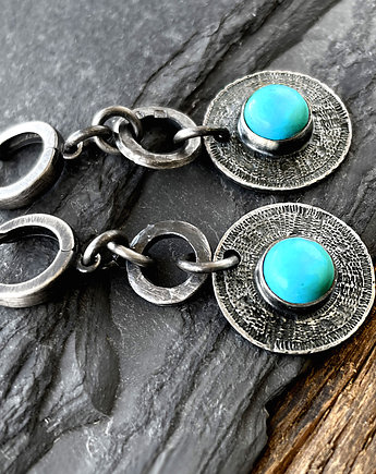 Srebrne kolczyki tribal z naturalnym kamieniem, turkus, SHAMBALA