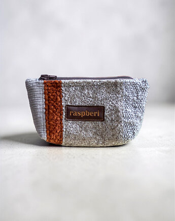 Mini szara kosmetyczka patchwork, raspberi