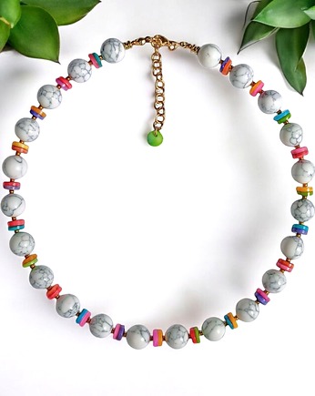 HOT TREND 2025 : naszyjnik : summer collection : howlit 12mm, kolorowa muszla, kaktusia