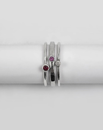 Pierścionek TRIO topaz, rubin, turmalin - srebrne pierścionki, COCONUT