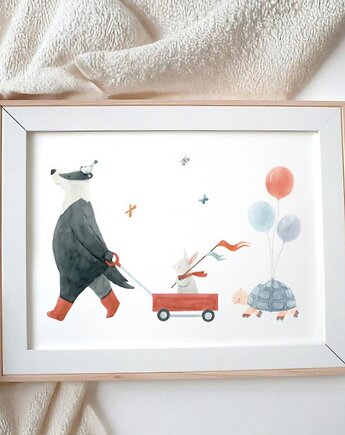 PLAKAT DLA DZIECKA ilustracja akwarelowa zwierzątka, black dot studio