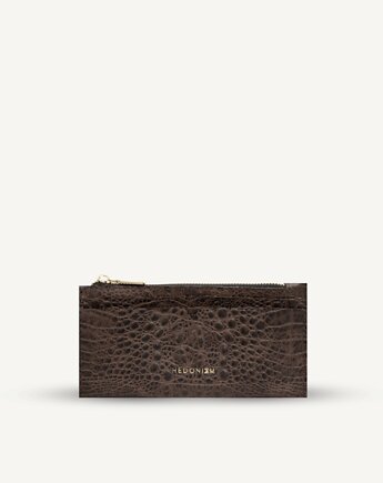 Portfel "V" czekoladowa skóra tłoczona na wzór krokodyla, cztery kolory, Hedonism