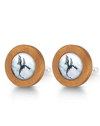 Czarny smok - drewniane spinki do mankietów, yenoo