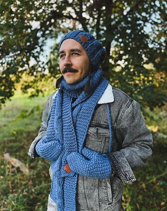 Męski szal MERINO Ciemny niebieski szalik, Brain Inside