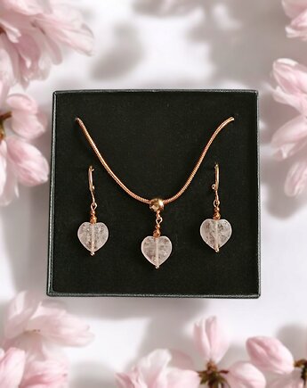 RAZEM TANIEJ! uroczy komplet: serduszko KWARC TRUSKAWKOWY : wyjątkowy prezent, kaktusia