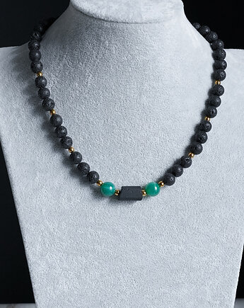 Męski naszyjnik z lawy z turmalinem i agatem (złoty), AT NOON