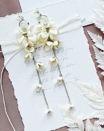 Srebrne Kolczyki ślubne z kwiatami - ERIS ecru, PiLLow Design