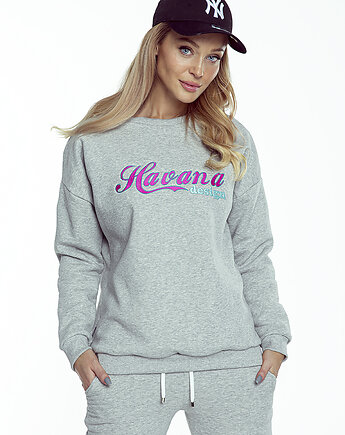 Bluza bawełniana dresowa szara z haftem Havana, HavanaDesign