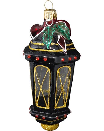 Ręcznie malowana szklana bombka czarny lampion ze złotymi zdobieniami, STARGLASS
