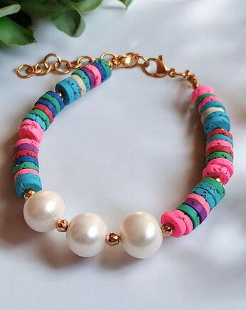 SUMMER COLLECTION : bransoletka : PERŁY i lawa, kaktusia