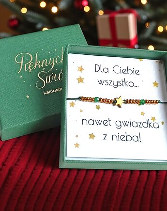 Świąteczna bransoletka - pomysł na prezent - świąteczne pudełko - ZIELONA4, kaktusia