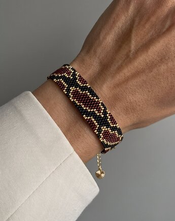 Bordowo złota bransoletka z koralików Miyuki - snake pattern, Mosuki