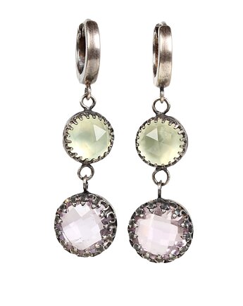 Kolczyki wiszące Vintage z ametystem i prehnitem, Blooming Stones