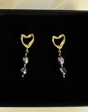 Kolczyki pozłacane unikat Granatowe perły, Chmolowska Jewellery