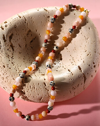 SUNSET Naszyjnik RHEI z kamieni naturalnych Chocker różowy opal Srebro, RHEI