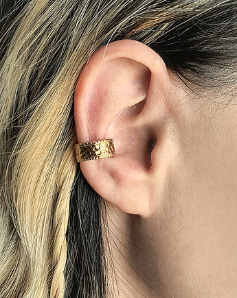 Nausznica  WILD  Gold srebro pozłacane fakturowane, ZIĘBA