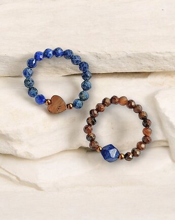 PREMIUM : zestaw pierścionków : lapis lazuli, tygrysie oko, kaktusia