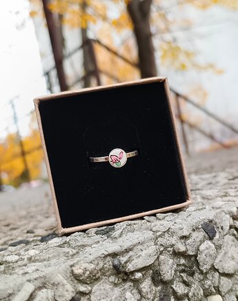 Pierścionek z kwiatkiem srebrny, biżuteria z talerzy