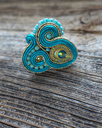 Turkusowy pierścionek soutache, Mró Soutache