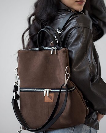 Plecak / torba 2 w 1 z nubuku ciemny brąz, Karolina Audycka