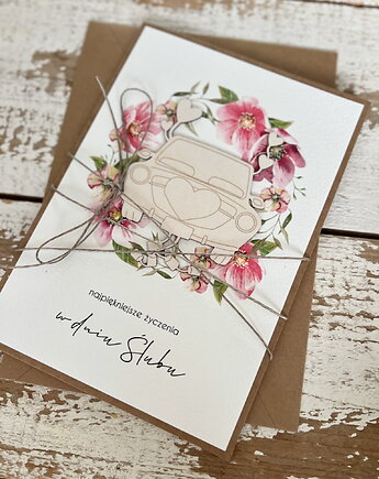 Ręcznie robiona kartka ślubna - na ślub z życzeniami A5, sorte