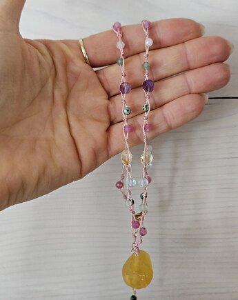 Naszyjnik N56  Cytryn, mix kamieni, Trawelerka