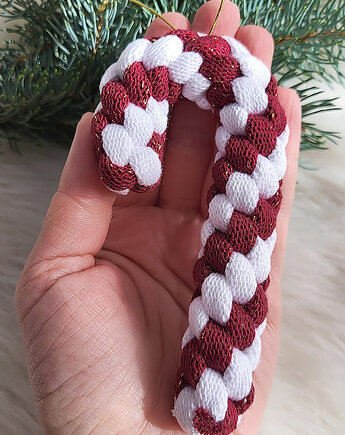 OD RĘKI: ZESTAW 3 szt. Bordowe Zawieszki Na Choinkę - laski cukrowe plecione, ACTP