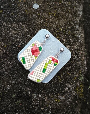 Kolczyki ceramiczne w kolorowe wzory, biżuteria z talerzy