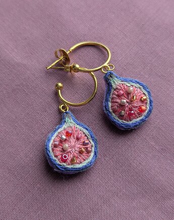 Ręcznie haftowane kolczyki figi, Papaya