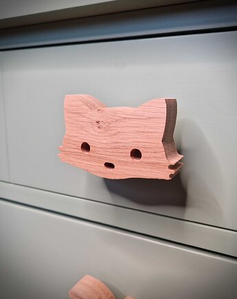 Drewniane gałki do mebli, z drewna, kotek, kot dąb, Drewniane dodatki