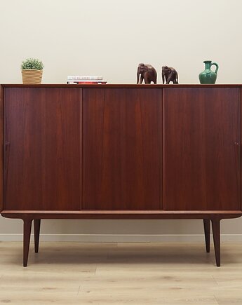 Highboard tekowy, duński design, lata 70, produkcja: Omann Jun, Przetwory design