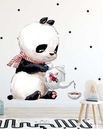 Panda z filiżanką naklejka na ścianę, Dekoracjan