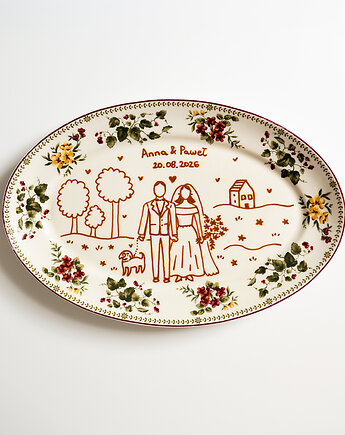 Personalizowany półmisek ślubny - Para Młoda z pieskiem, EMPE artstudio