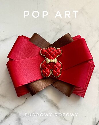 Modowa Brosza z czerwonym MISIEM Nowość, Pudrowy Różowy