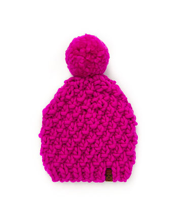Różowa czapka z grubej wełny z dużym pomponem, Holy Alpaca Knit