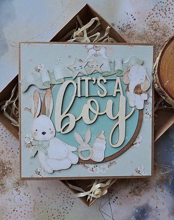 Kartka na baby shower chłopca (w pudełku), Kartkodzielo