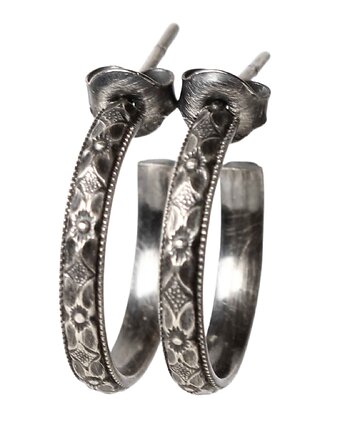 Oksydowane kolczyki srebrne koła z fakturą kwiatową - Peonia, Blooming Stones