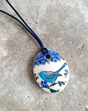 Naszyjnik Bolesławiec ptak dwustronny, biżuteria z talerzy