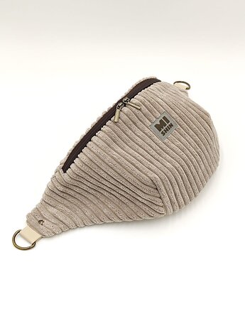 Beżowa nerka XL ze sztruksu, pomarańczowe wnętrze, MISHIN Bags&More