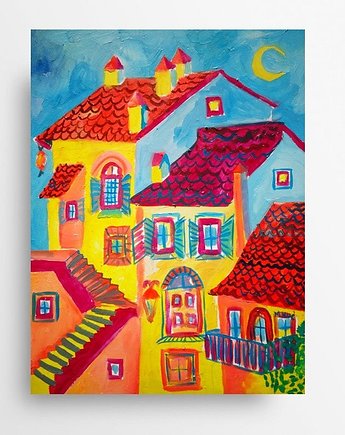 Kolorowy obraz  do salonu bajkowe miasteczko, alice oil on canvas