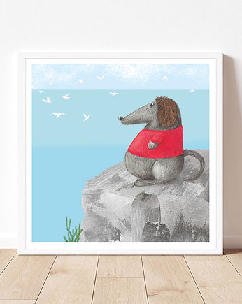 Plakat z psem, widok na morze, Dekorando