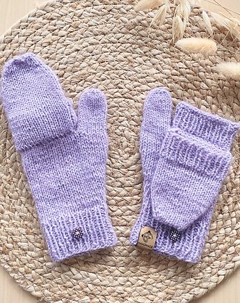 Moherowe rękawiczki z klapką liliowe, eddfupanda