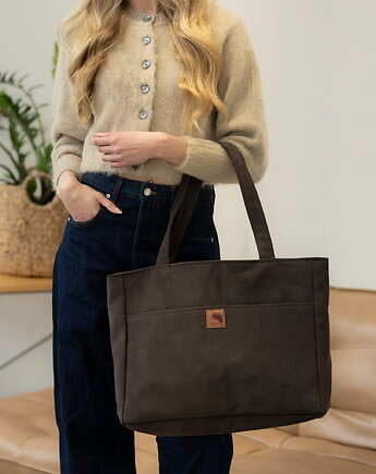 Torba NA LAPTOP Shopper w kolorze brunatnym z nubuku tapicerskiego, Karolina Audycka