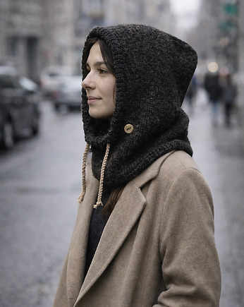 Balaclava kominiarka kaptur czapka 100% alpaka ręczna robota antracyt, splotomaniaa